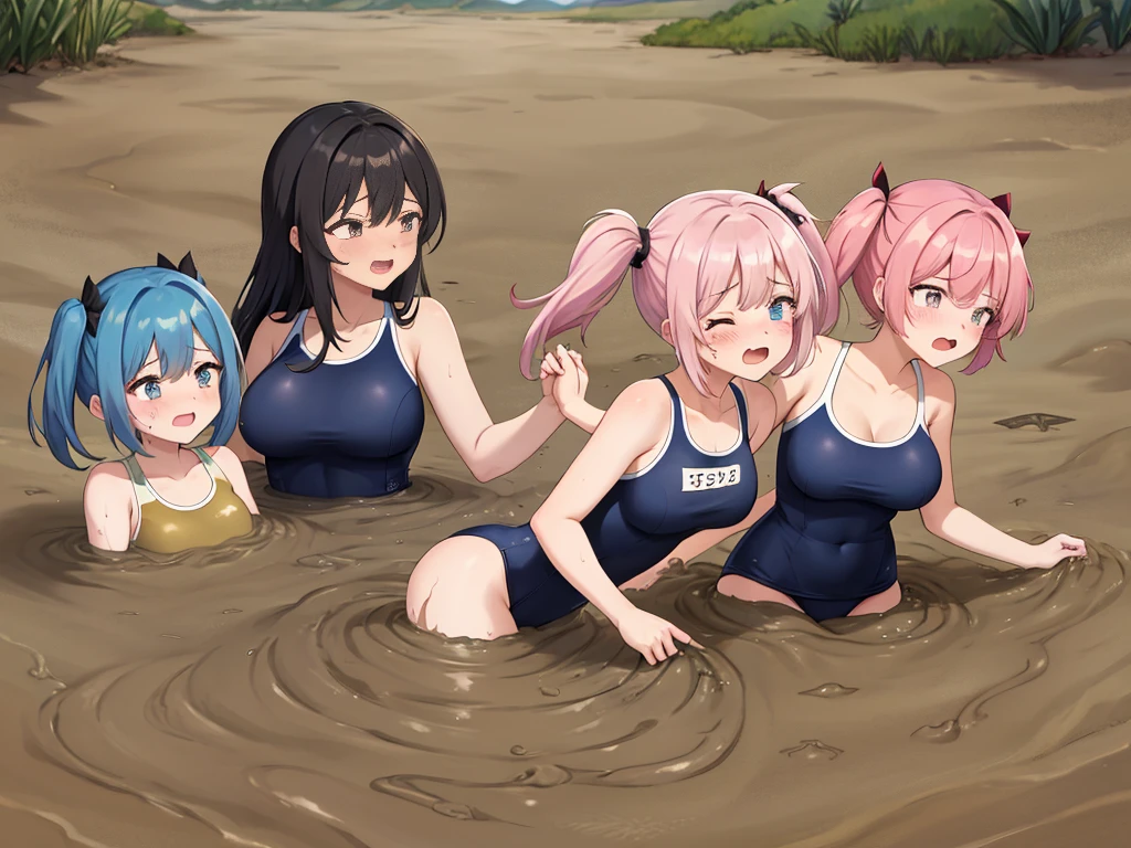 Sexy, best quality, female, multiple girls, group head only, mud on breasts  - SeaArt AI