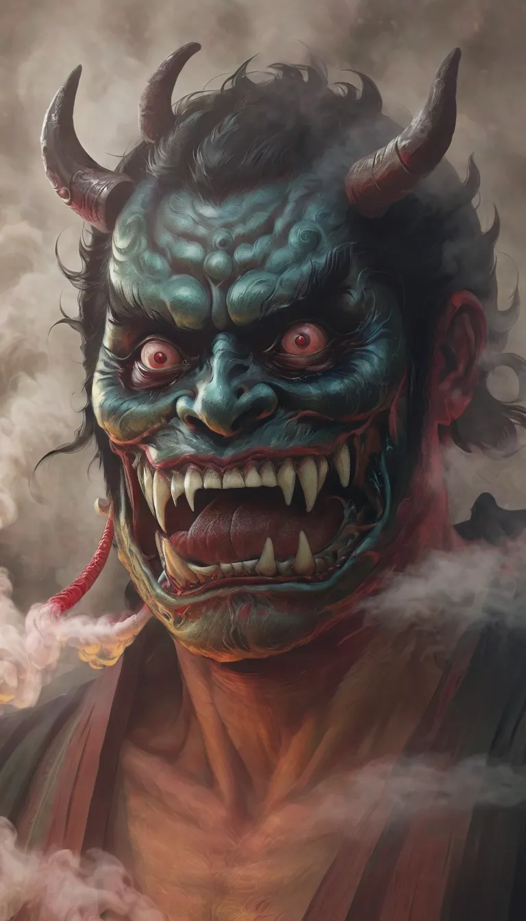 a man with japan demons face, ancient japan style, realism, realistic details, mysterious, mysterious, 8k resolution, stunning v...