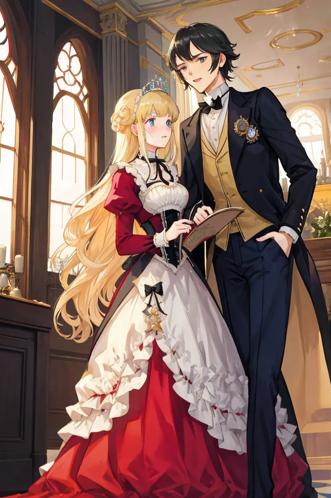 a man，a woman，a couple，heterosexuality，princes and princesses，victorian style，dating，