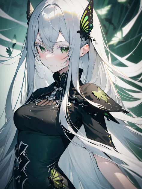 ((highest quality)),(debris flies, ultra high resolution),1 girl, beautiful and detailed face, fine eyes,((gray hair)),(((black ...