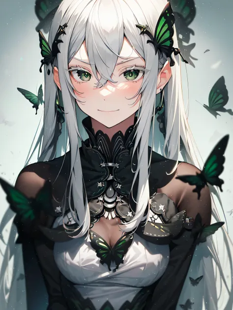 ((highest quality)),(debris flies, ultra high resolution),1 girl, beautiful and detailed face, fine eyes,((gray hair)),(((Black ...