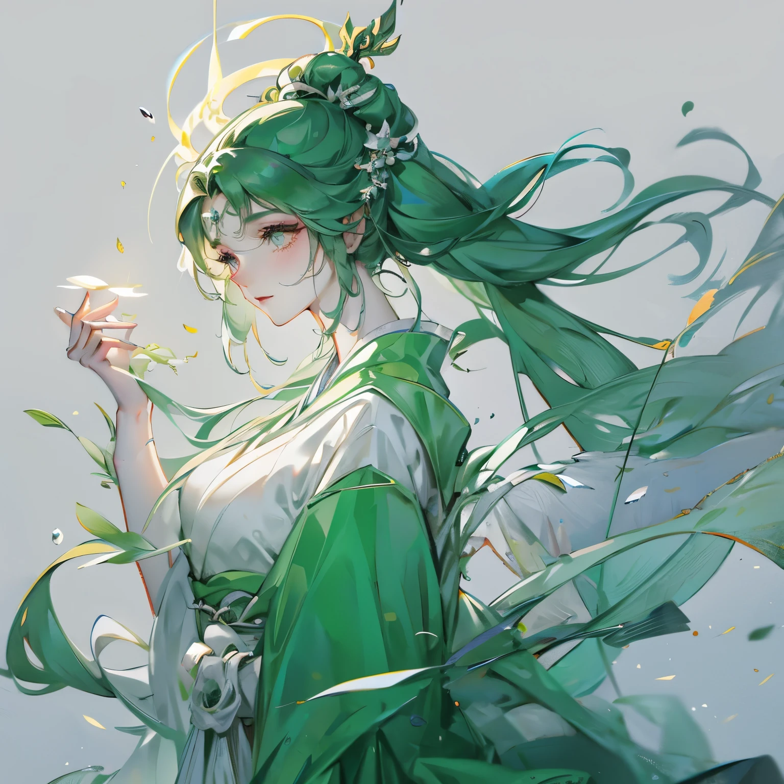 un primer plano de una mujer que llevaba un vestido verde y una tia, palacio ， Una chica en Hanfu, hermosa pintura de personajes, Festival de fantasmas hambrientos, una hermosa emperatriz de fantasía, ((una hermosa emperatriz de fantasía)), Inspirado por Qiu Ying, inspirado en Ma Yuanyu, guweiz, hanfu, inspirado en Lan Ying
