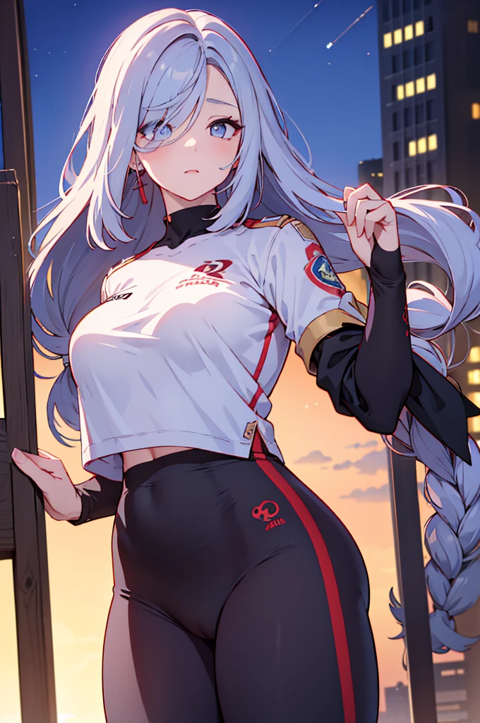 Shenhe, tight pants, sportswear, butt, seductive, thick thighs, night city view, realistic, best quality, masterpiece, ultra detail, ultra high res, extreme detail