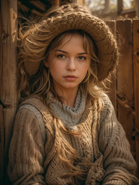 Top quality, masterpiece, ultra high definition, (Real: 1.4), farm girl in the barn, rustic clothing, cute, renatadaninsky 