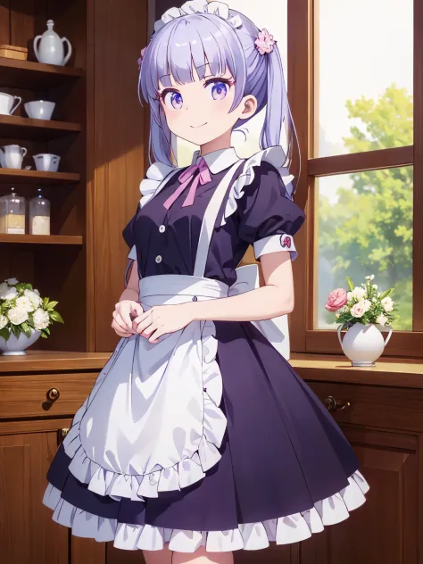 master piece,((Highest image quality))、(Super detailed)、anime style、pretty girl、1girl、solo, Maid clothes,((beautiful eyes))、smile、Absolute reference to center、