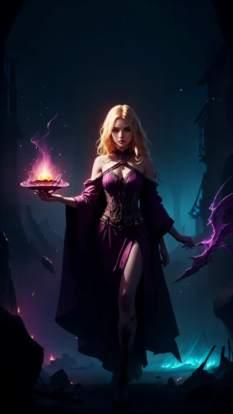 In this mesmerizing digital painting, a magenta-hued mauve-tinted ethereal swirling ethereal energies in dark digital brushstrokes highlights a female necromancer that materializes with an enigmatic presence. The image, rendered with stunning clarity and i...