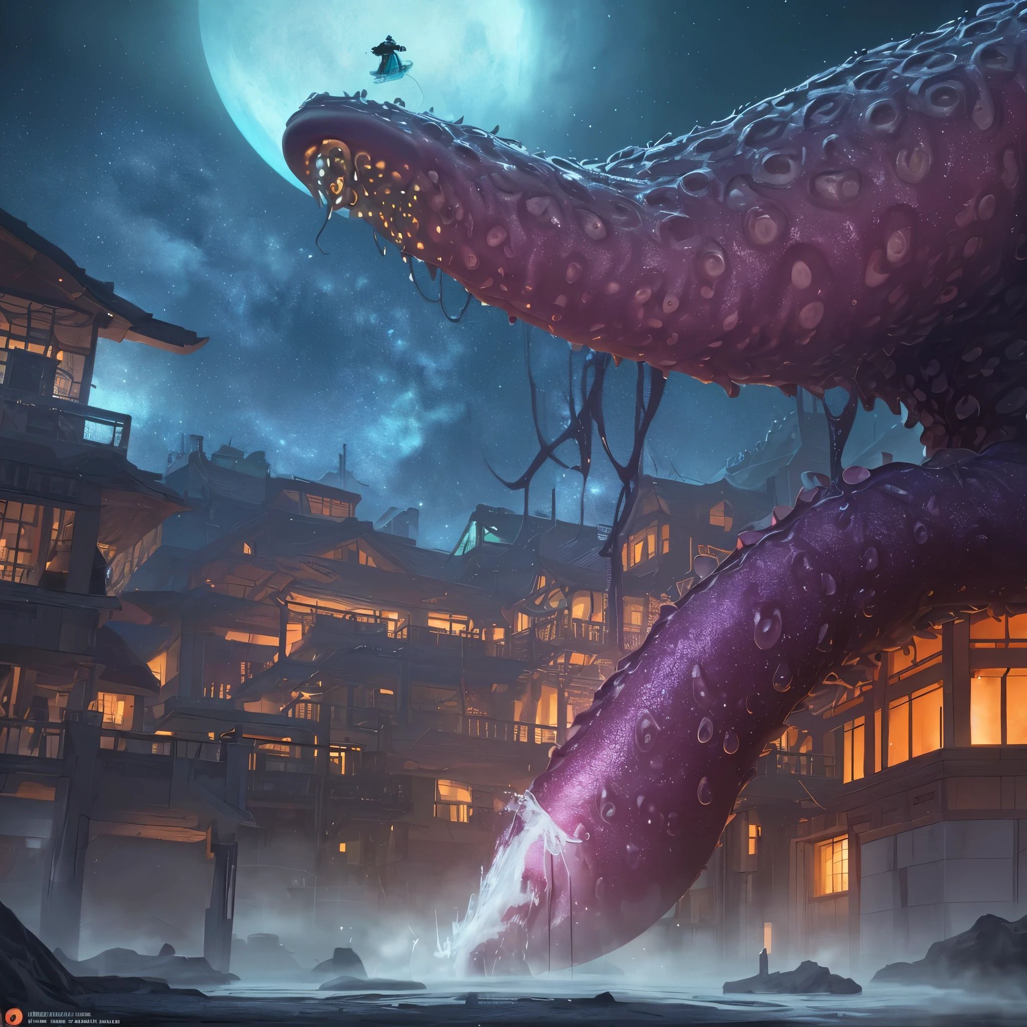 (best quality,4k,8k,highres,masterpiece:1.2),ultra-detailed,(realistic,photorealistic,photo-realistic:1.37),sci-fi,fantasy,night scene,ufo,houses,soft color tones,buxom woman,big butt,blue night gown,tentacles, anal probe, hovering, otherworldly glow, hardcore hentai tentacle rape, all holes fucked, tentacle rape, belly bulge