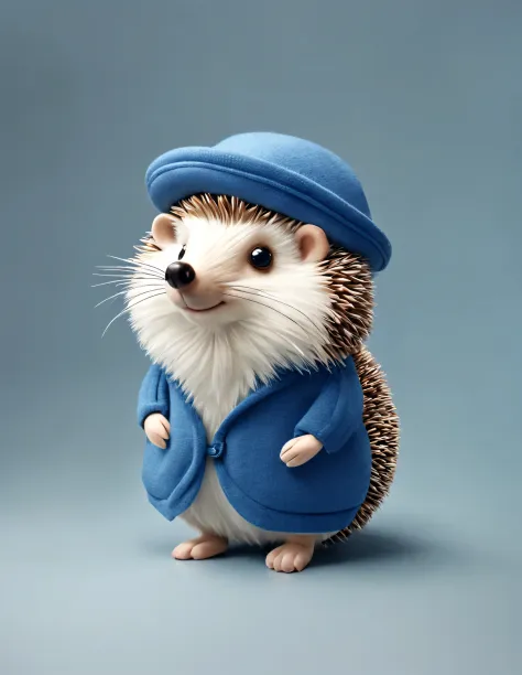 3D style doll design, (a very fat, fashionable, and cute little hedgehog),
Wearing a pink turtleneck sweater and a blue coat, winter scarf, jeans, gloves, bow tie, small round hat (decorated with flowers or feathers), (female) handbag, cotton, linen, wool
...