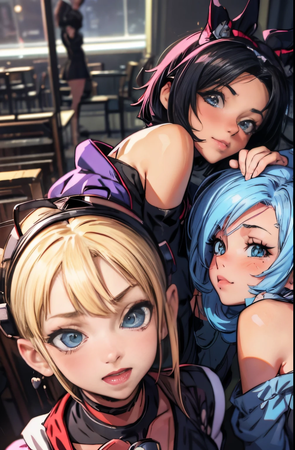 three anime characters are posing for a picture together, saiyan girl, ecchi anime style, dragon ball style, bulma from dragon ball, in anime style, hq artwork, fan art, high quality fanart, dragon ball z style, anime girls, android 18, official fanart, hd artwork, dragon ball artstyle, :14 80s anime style
