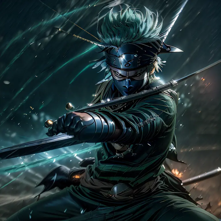 top-quality masterpiece, roronoa zoro in kakashi suit

(anime character: 1.6), (swashbuckler pirate: 1.5), (samurai attire: 1.3)...