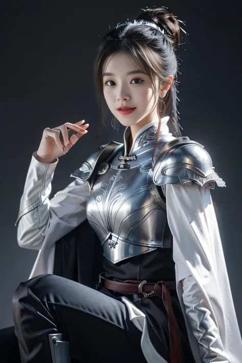 Chinese female general Hua Mulan，Vermilion Hufu lining，，Crimson cape，Silver metal breastplate，silver helmet，battlefield backgrou...