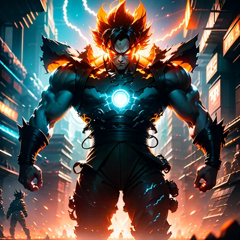 "breathtaking cybernetic and mecha goku illuminated the darkness, exuding an indomitable sense of power. the hyper-realistic ima...