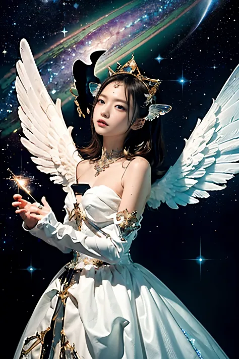 (masterpiece), (highest quality:1.4), disorganized, [:intricate details:0.2], Angel, Angel wings, milky way, null, sparkling aur...