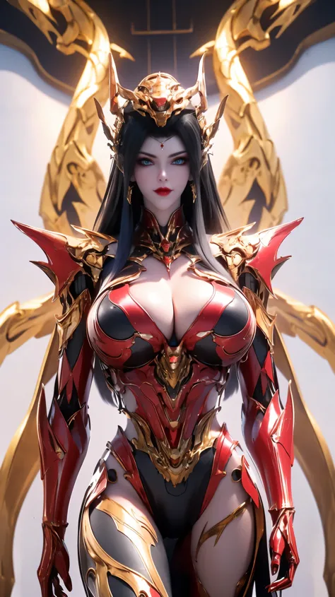 (HYPER-REALISTIC:1.5), AI GIRL GRNERATOR (BLUE LONG HAIR, PHOENIX GOLD HELM:1.1), (HUGE FAKE BREASTS:1.5), ((CLEAVAGE:1.5)), (MUSCLE ABS:1.3), (RED SHINY FUTURISTIC MECHA CYBER CROP TOP, BLACK MECHA SKINTIGHT LEGGINGS,POTRAIT:1.5), (VOLUPTUOUS BODY MATURE ...