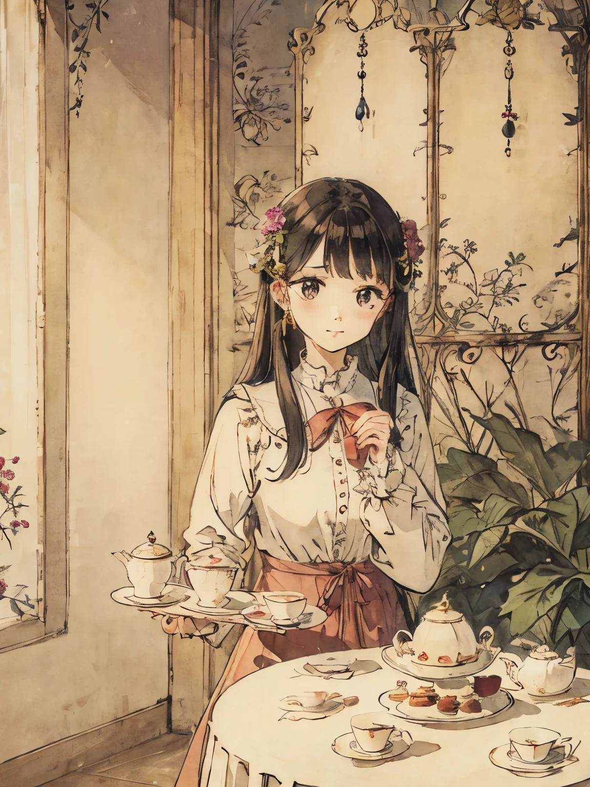 antique、Fairytale atmosphere、Afternoon tea、black tea、Cake Stand、macaroons、