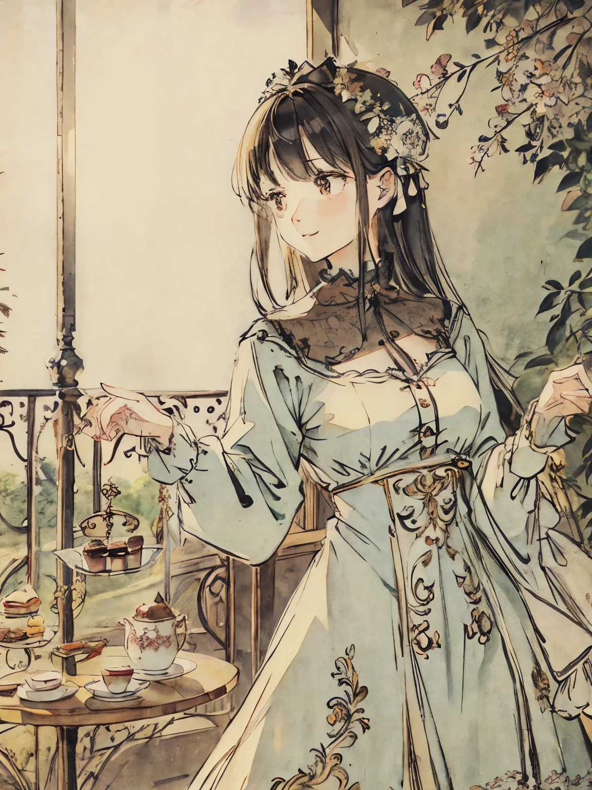 antique、Fairytale atmosphere、Afternoon tea、black tea、Cake Stand、macaroons、