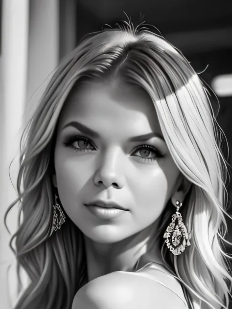 Beautiful girl, high-precision illustrations, monochrome tone effects, chic and sophisticated impression, focus blur envelops he...