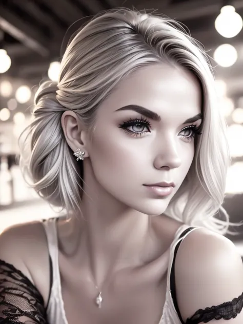 Beautiful girl, high-precision illustrations, monochrome tone effects, chic and sophisticated impression, focus blur envelops he...