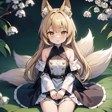 masterpiece, highest quality,arknights,lily of the valley,lily of the valley（arknights）,small,furry ears,Big fox ears,Nine Tails...