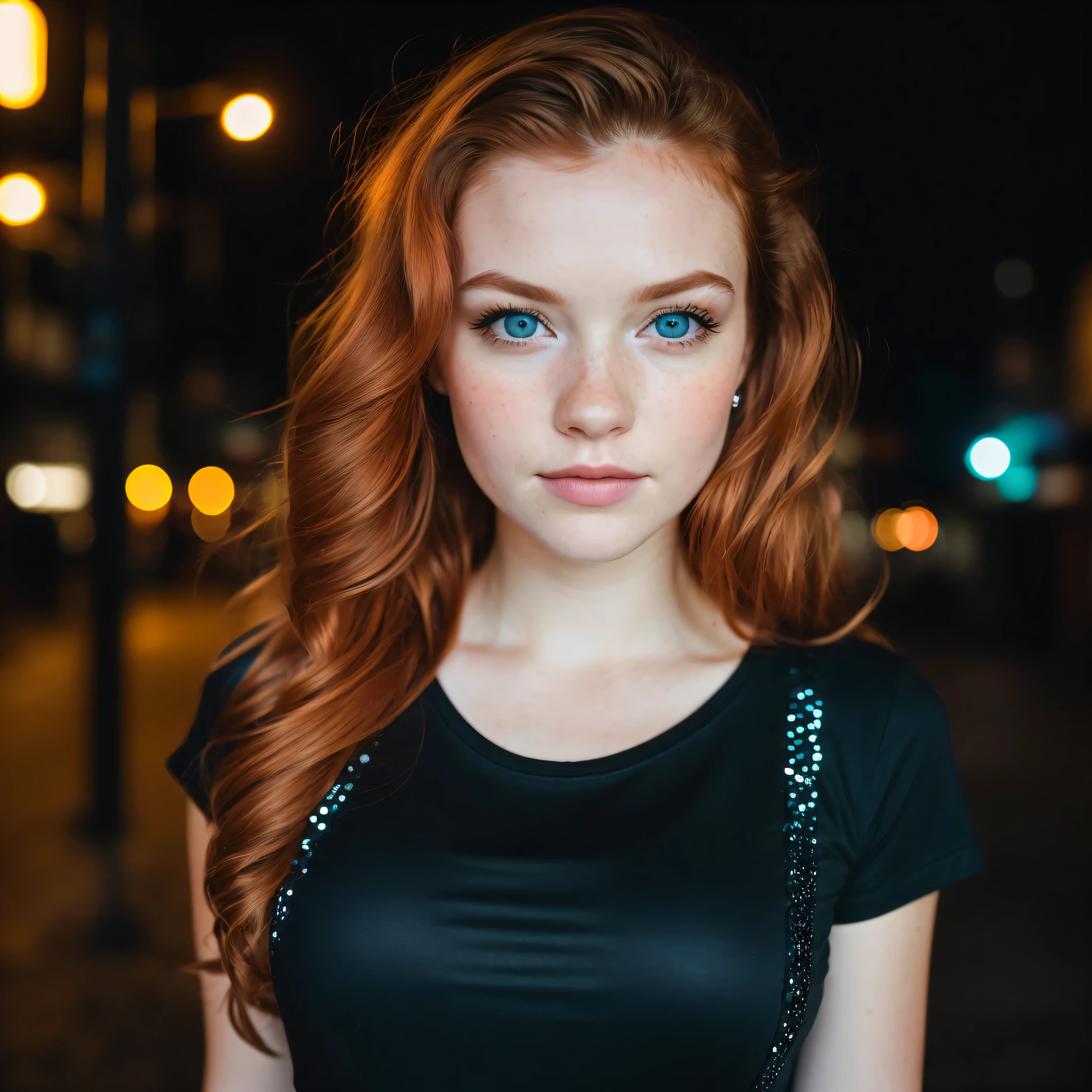 A close up of a woman with red hair and blue eyes - SeaArt AI