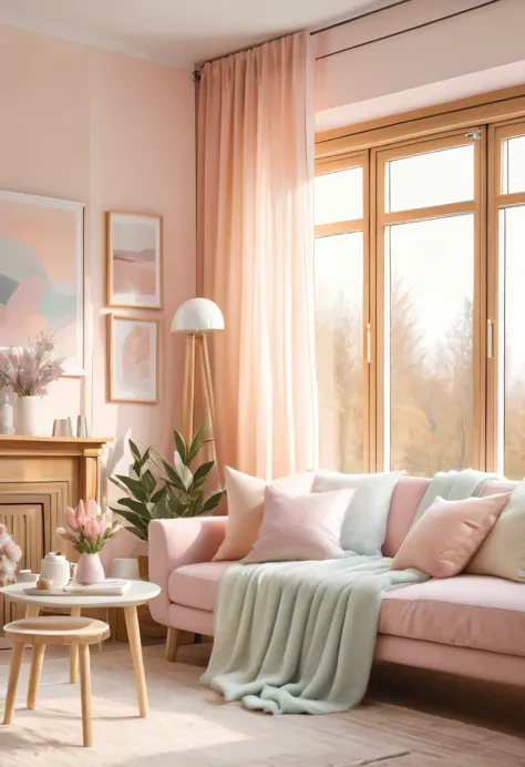 pastel tones，Light style，cozy calm，nature，warm and comfortable，