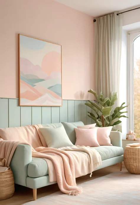 pastel tones，Light style，cozy calm，nature，warm and comfortable，