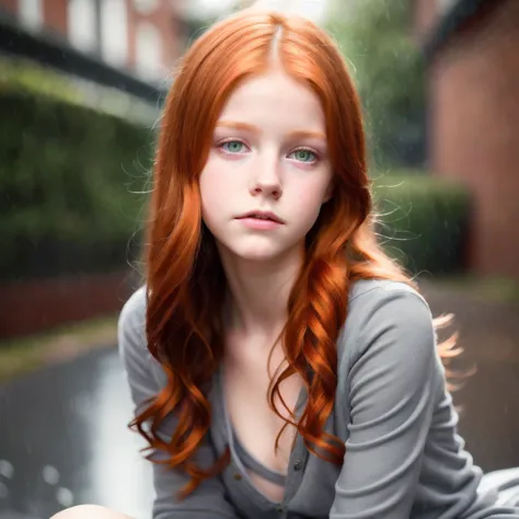 age13, dutch, ginger, goosebumps, sitting on bed, evil princess, pretty, young, cute, long red hair, grey green eyes, complete b...