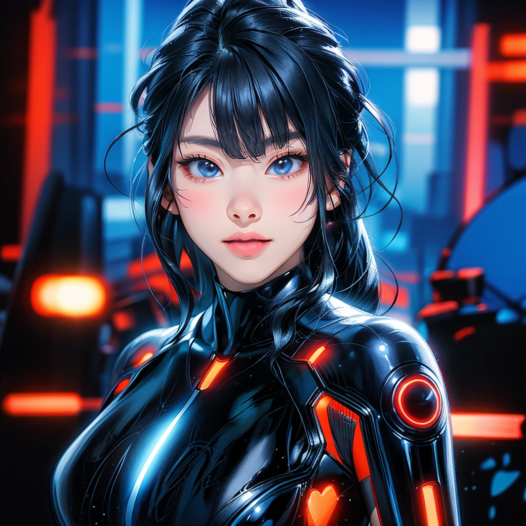 beautiful woman, tron suit, anime realism, illustration