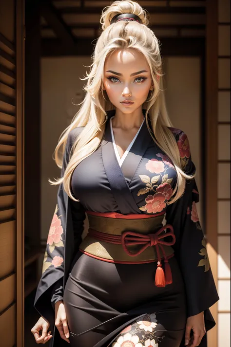 Uma linda samurai sexy, Cabelos longos azuis, (( flowing hair )), rosto lindo, corpo lindo delicado, corpo sedutor, usando um qu...