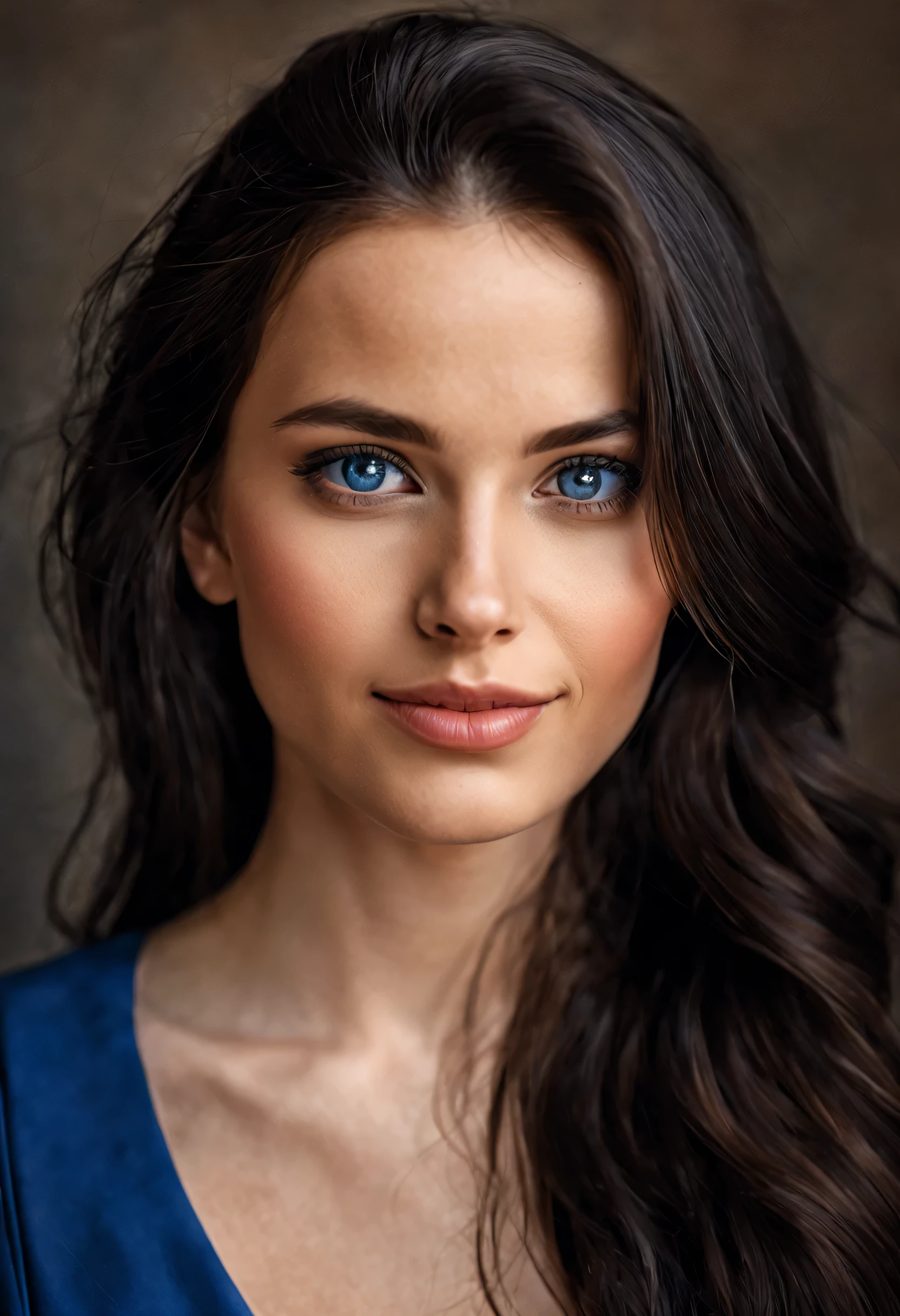 ภาพถ่ายที่ได้รับรางวัลพูลิตเซอร์, ช็อตเย้ายวนใจ, resolution oเอฟ 4096 x 2160, Photorealistic Portrait oเอฟ a extremely Beautiเอฟul young Girl, Tasteเอฟul Makeup, Clear เอฟacial เอฟeatures, เอฟ/1.8, Soเอฟt shiny Natural Skin, เอฟine Pores, pretty soเอฟt Lips, ผมดำยาวและดูสุขภาพดีมาก, ดวงตาน้ำเงินที่สวยงามและมีแววตาอบอุ่น, มองที่กล้อง, ยิ้ม. 