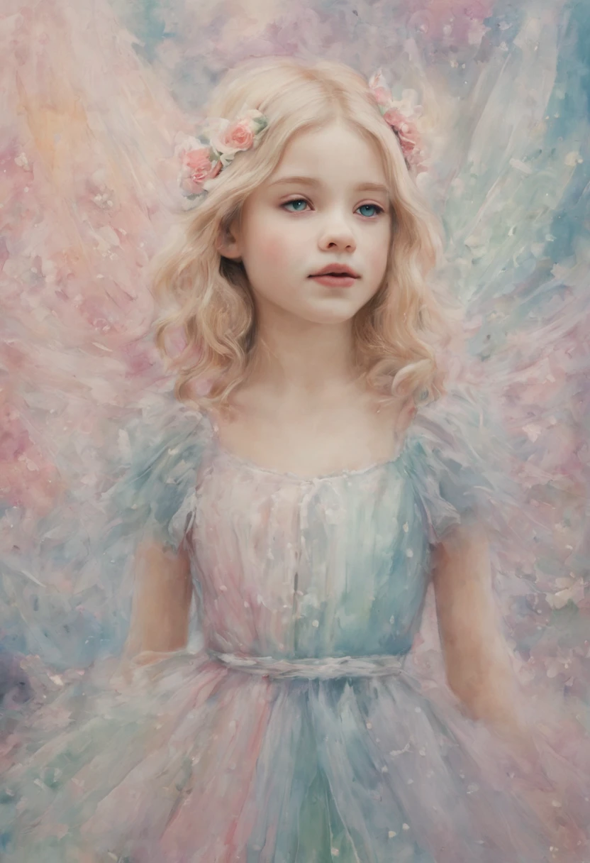 1girl, Whimsical Fairy Wonderland, Abstract art highlighting the subtle and harmonious blending of pastel shades, masterpiece, best quality, rating: general