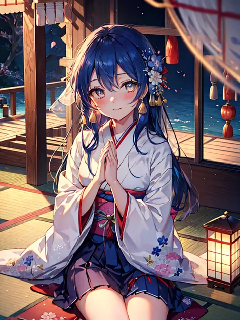 highest quality, masterpiece, high resolution, alone, {sonoda_ocean_lovelive:1.15}, blue hair，long hair，wedding in a classic kim...