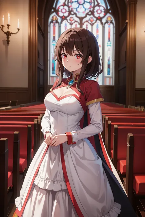 Envision Megumin from Konosuba, with her short brown hair and striking ...