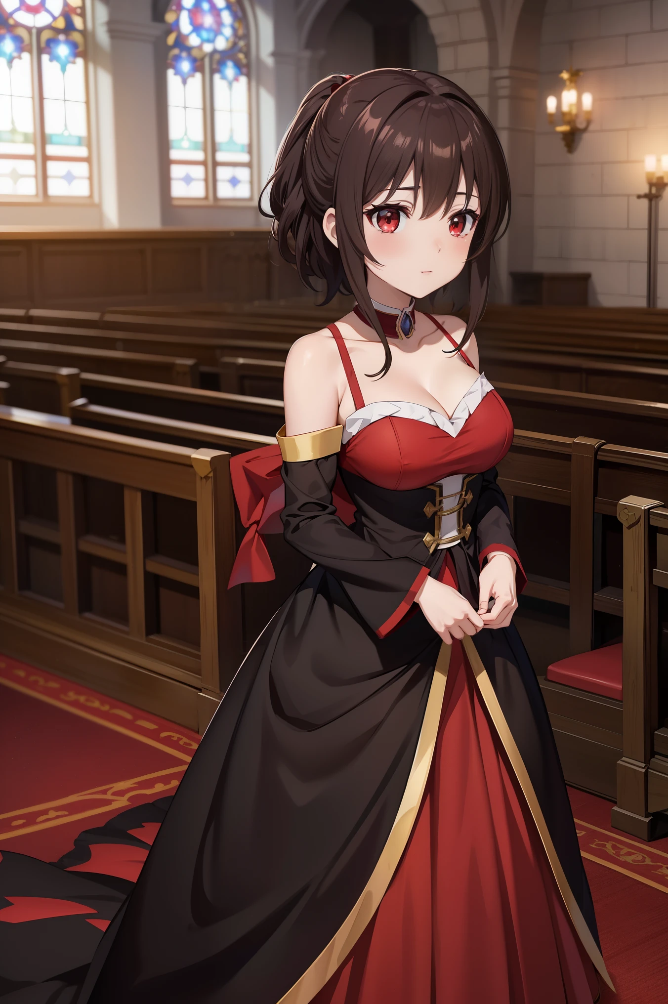 Envision Megumin from Konosuba, with her short brown hair and striking ...