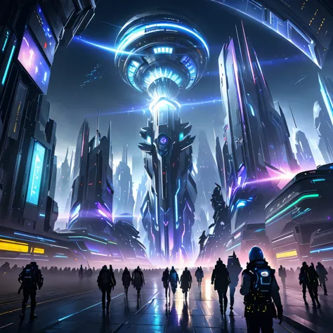 ((top quality, 8k, masterpiece: 1.3))，futuristic city，Time and space concept art，Fantasy sense of future technology，High-tech bl...