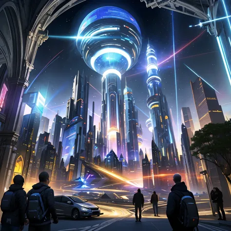 ((top quality, 8k, masterpiece: 1.3))，futuristic city，Time and space concept art，Fantasy sense of future technology，High-tech bl...