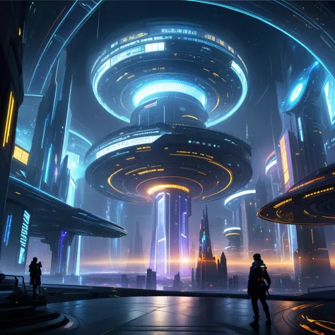 ((top quality, 8k, masterpiece: 1.3))，futuristic city，Time and space concept art，Fantasy sense of future technology，High-tech bl...