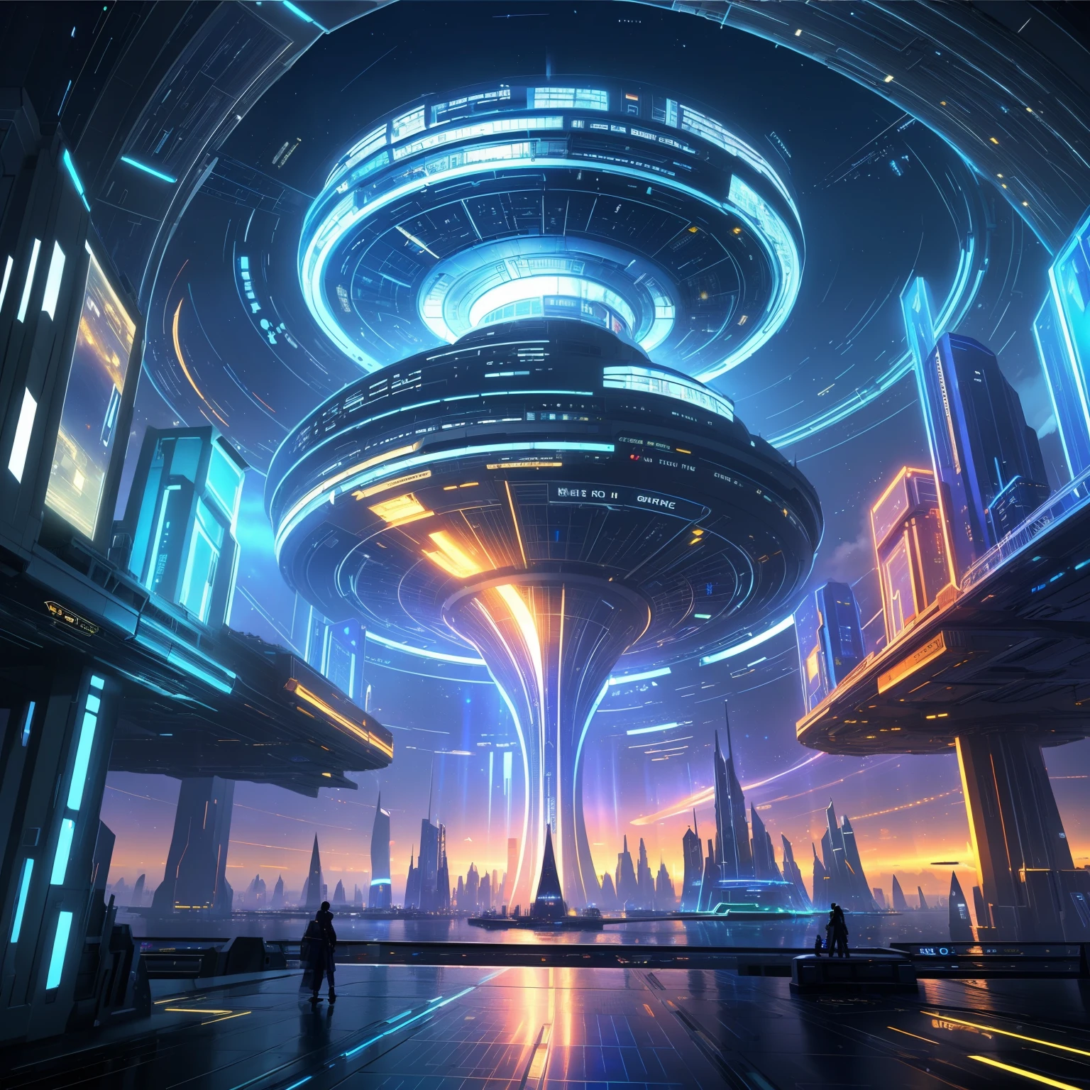 ((calidad superior, 8K, obra maestra: 1.3))，ciudad futurista，Arte conceptual del tiempo y el espacio.，Sentido fantástico de la tecnología del futuro，Representación de desplazamiento azul de alta tecnología，escenas grandes，Arte conceptual con resolución de 16k.，Arte conceptual con resolución 8K，arte conceptual 8k，8K high detail concept art，Ciudad de fantasía y ciencia ficción，Arte conceptual atmosférico，arte conceptual 8k，resplandor colorido，Escena espacial del metaverso，lineas de luz，dinámica，nadie