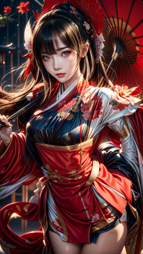 a close up of a woman in a dress holding a red umbrella, extremely detailed artgerm, onmyoji portrait, onmyoji detailed art, sty...