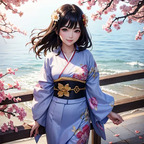 (Super beautiful woman in kimono)、((highest quality、8K masterpiece:1.3))、sharp focus:1.2、(super beautiful face:1.0)、(shiny skin:...