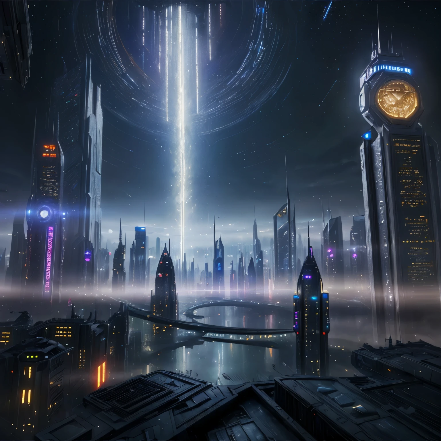 ((top quality, 8k, masterpiece: 1.3)), futuristic city，Time and space concept art，Large scenes，16k resolution concept art，8K resolution concept art，8K concept art，8k high detail concept art，Fantasy sci-fi city，Atmospheric concept art，8K concept art