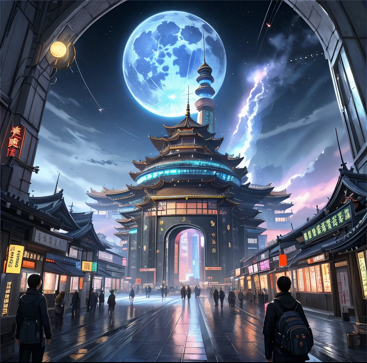 ((Top quality, 8k, masterpiece: 1.3)),futuristic city with a giant blue moon in the middle of it, metaverse concept art, concept art 8k resolution, concept art 8 k resolution, 8 k concept art, 8k concept art, 8 k high detail concept art, in fantasy sci - fi city, concept art stunning atmosphere, concept art 8 k, concept art 2022