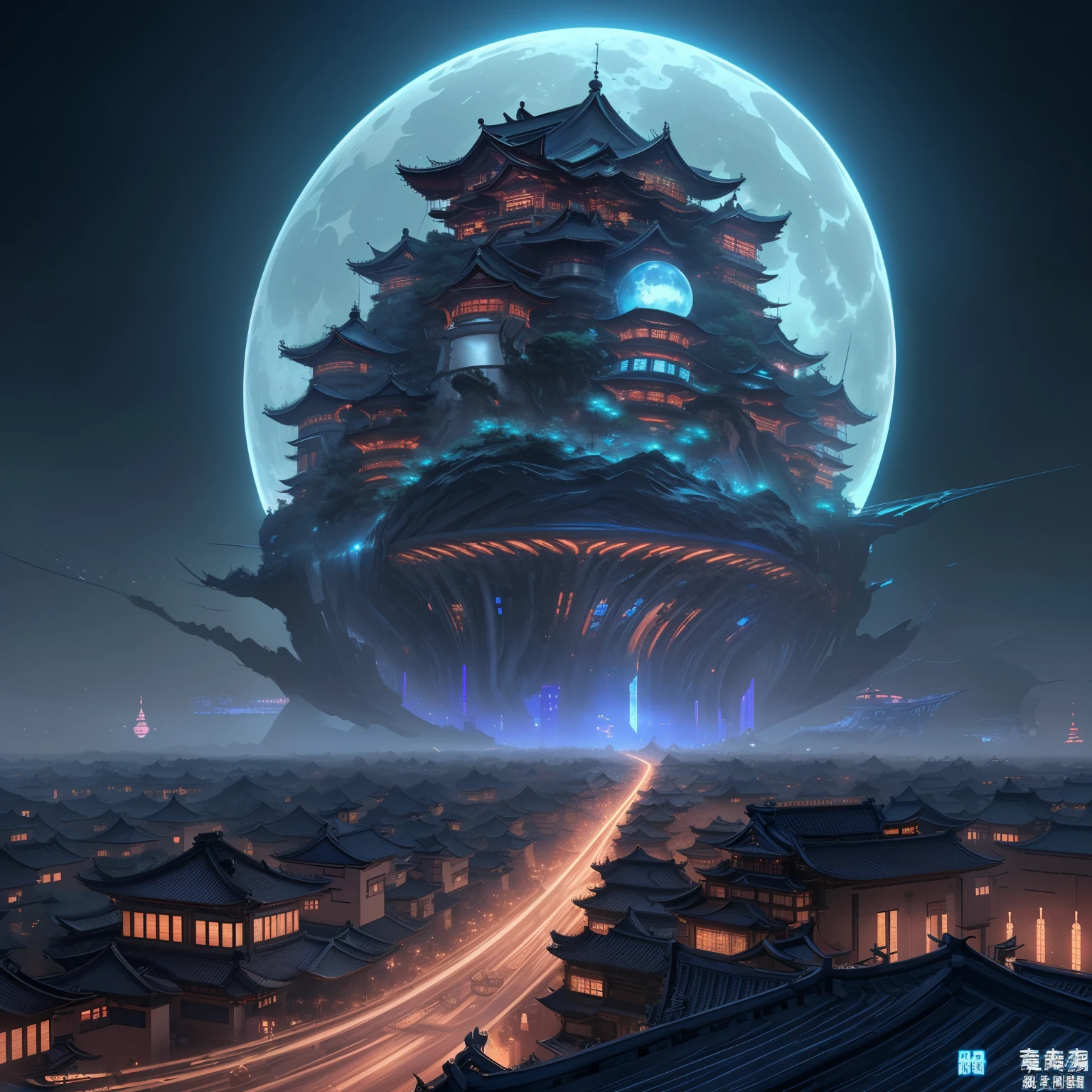 ((Top quality, 8k, masterpiece: 1.3)),futuristic city with a giant blue moon in the middle of it, metaverse concept art, concept art 8k resolution, concept art 8 k resolution, 8 k concept art, 8k concept art, 8 k high detail concept art, in fantasy sci - fi city, concept art stunning atmosphere, concept art 8 k, concept art 2022