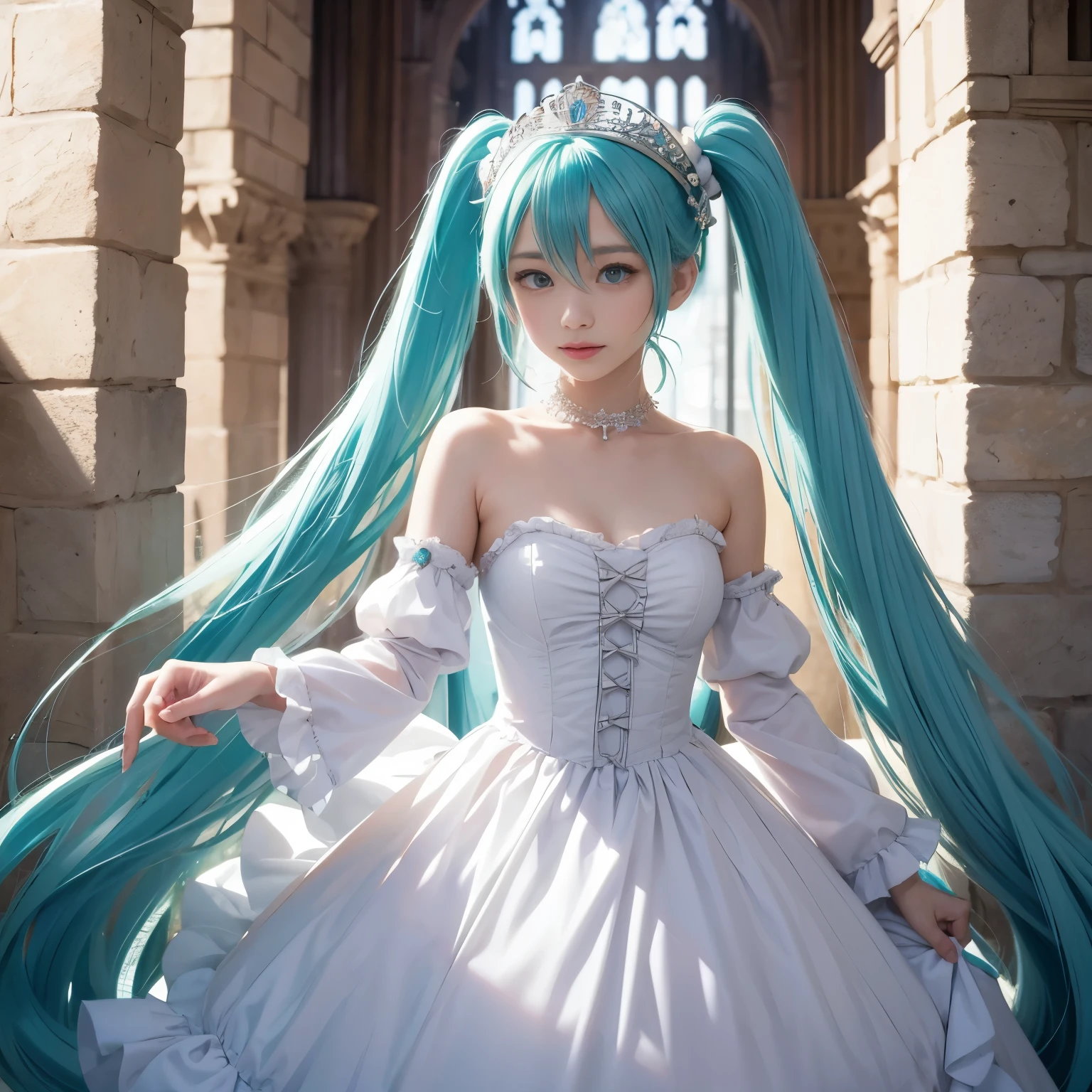 Hatsune Miku、palace、medieval lady,dress