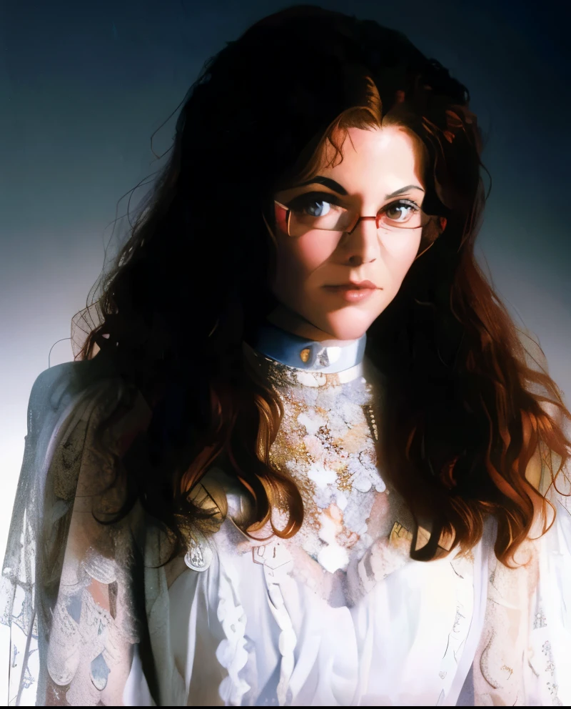 A close up of a woman with glasses and a white blouse - SeaArt AI