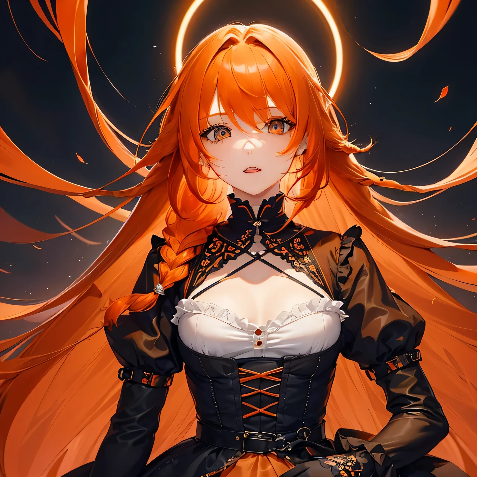 Anime girl with long red hair and a black dress - SeaArt AI