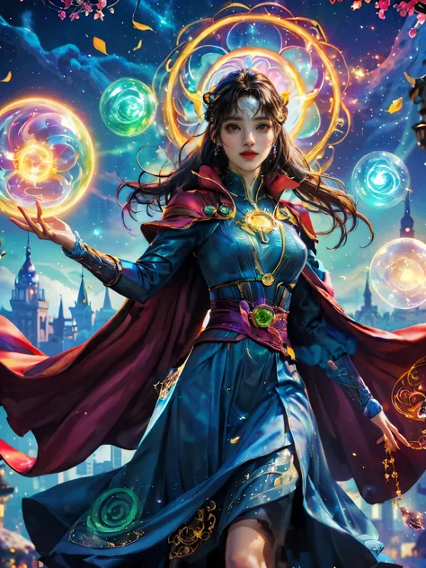 sparkling, marvel universe doctor strange world, ((1 beautiful girl wearing doctor strange clothes: 1.2, sweet smile: 1.2)), the...