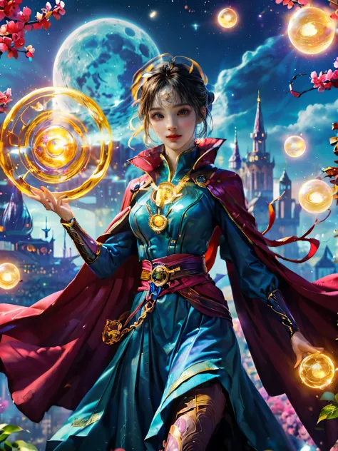 sparkling, marvel universe doctor strange world, ((1 beautiful girl wearing doctor strange clothes: 1.2, sweet smile: 1.2)), the...