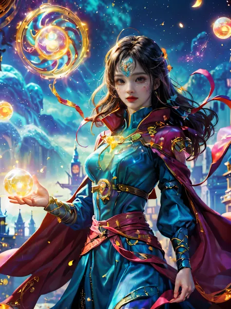 sparkling, marvel universe doctor strange world, ((1 beautiful girl wearing doctor strange clothes: 1.2, sweet smile: 1.2)), the...