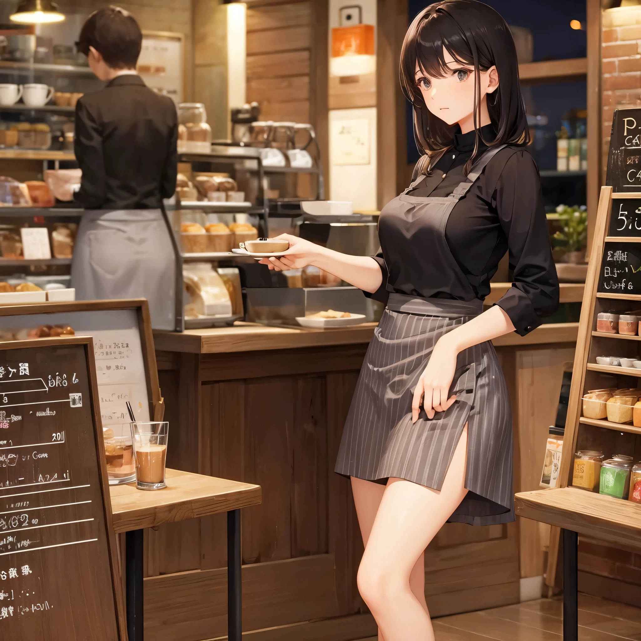 cafe clerk　Tight Skirt　30 generation women　Cafe at night